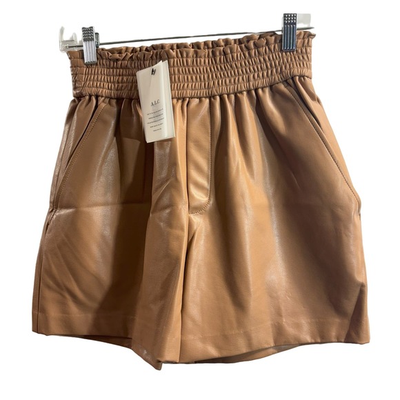 ALC NWT Natural Kaleb Faux Leather Shorts Smocked Waist Women's Tan MSRP $295 - Picture 1 of 3